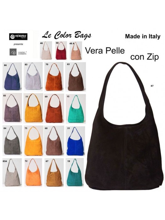 Borsa Donna Vera Pelle Scamosciata Sacca Grande Zip Real Leather Bag CC-SUE05